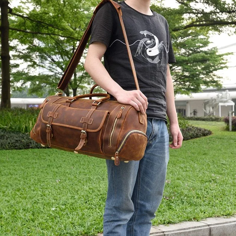 Hot Leather Travel Bag Vintage Leather Duffle Bag With