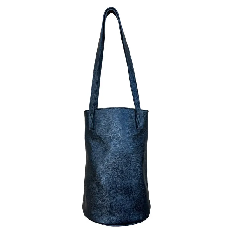 Italian Leather Bucket Bag in Black