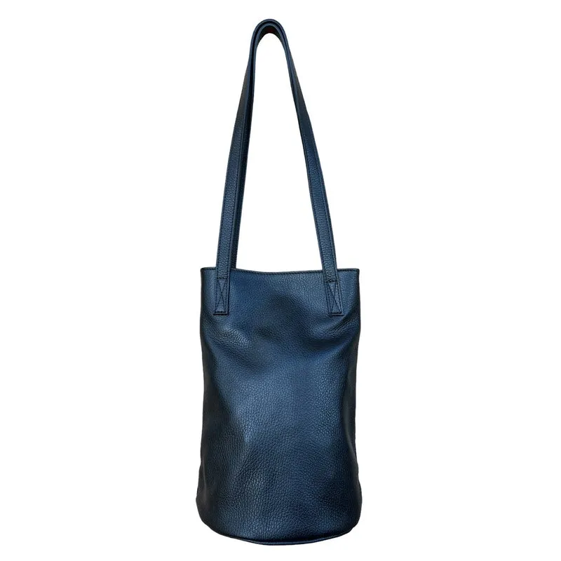 Italian Leather Bucket Bag in Black