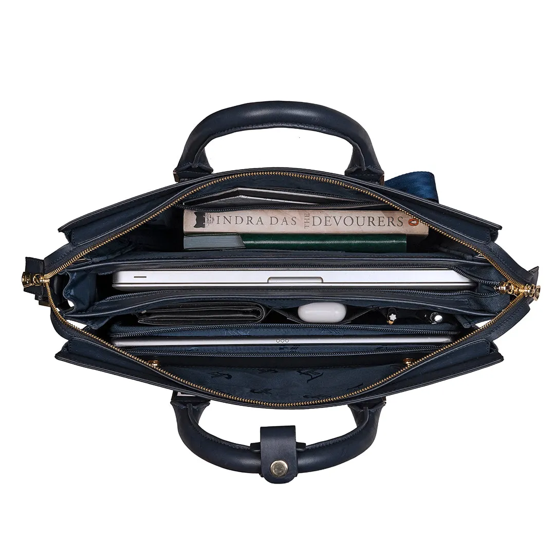 Italian VT Stripe Edgar | Leather Laptop Bag for Men | Color: Navy Blue