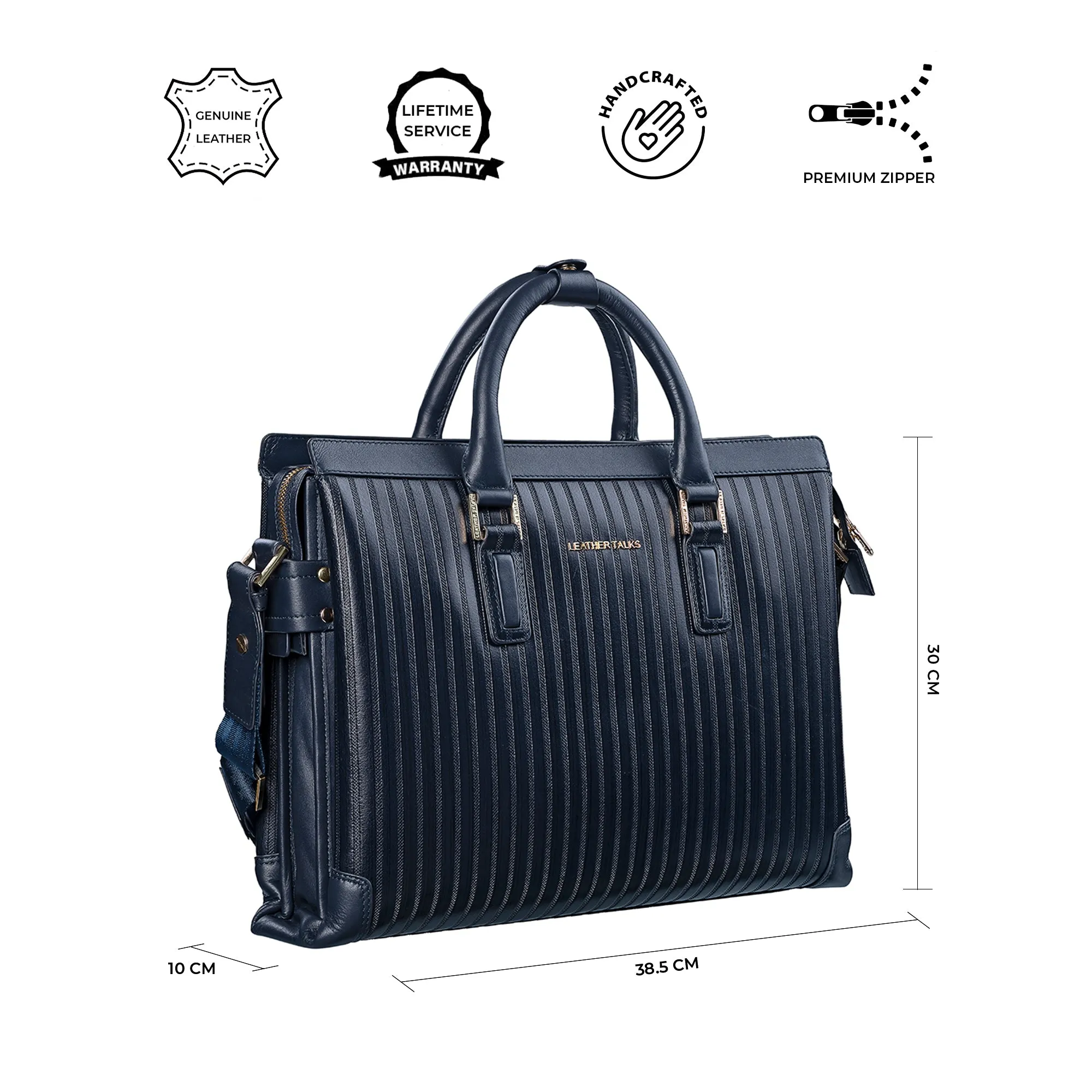 Italian VT Stripe Edgar | Leather Laptop Bag for Men | Color: Navy Blue