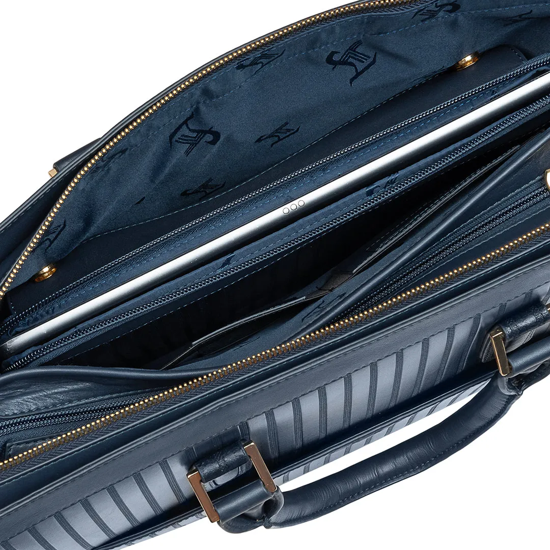 Italian VT Stripe Edgar | Leather Laptop Bag for Men | Color: Navy Blue