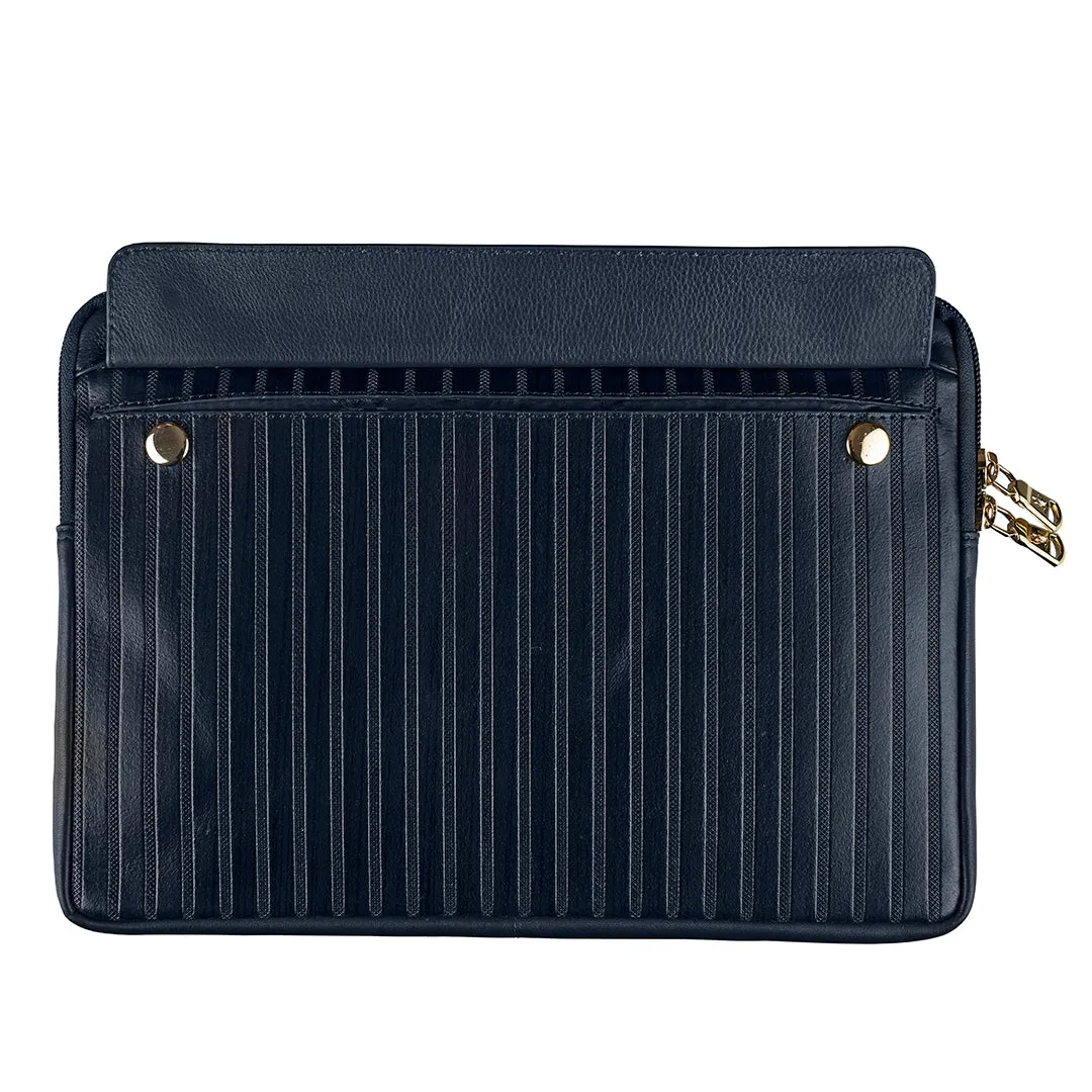 Italian VT Stripe Edgar | Leather Laptop Bag for Men | Color: Navy Blue