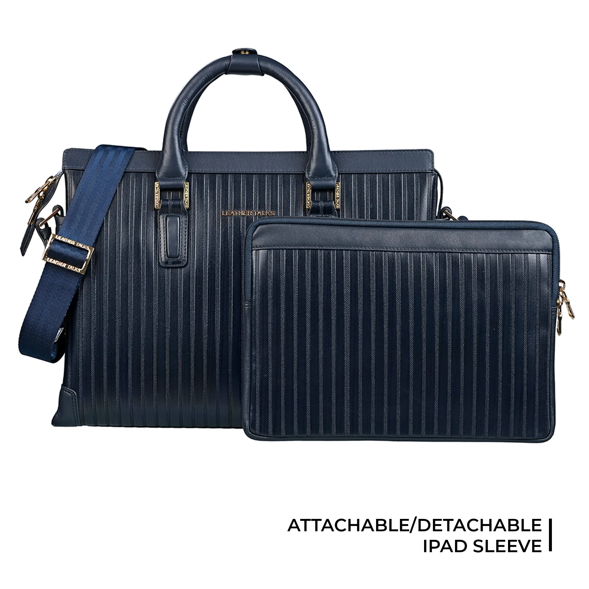 Italian VT Stripe Edgar | Leather Laptop Bag for Men | Color: Navy Blue