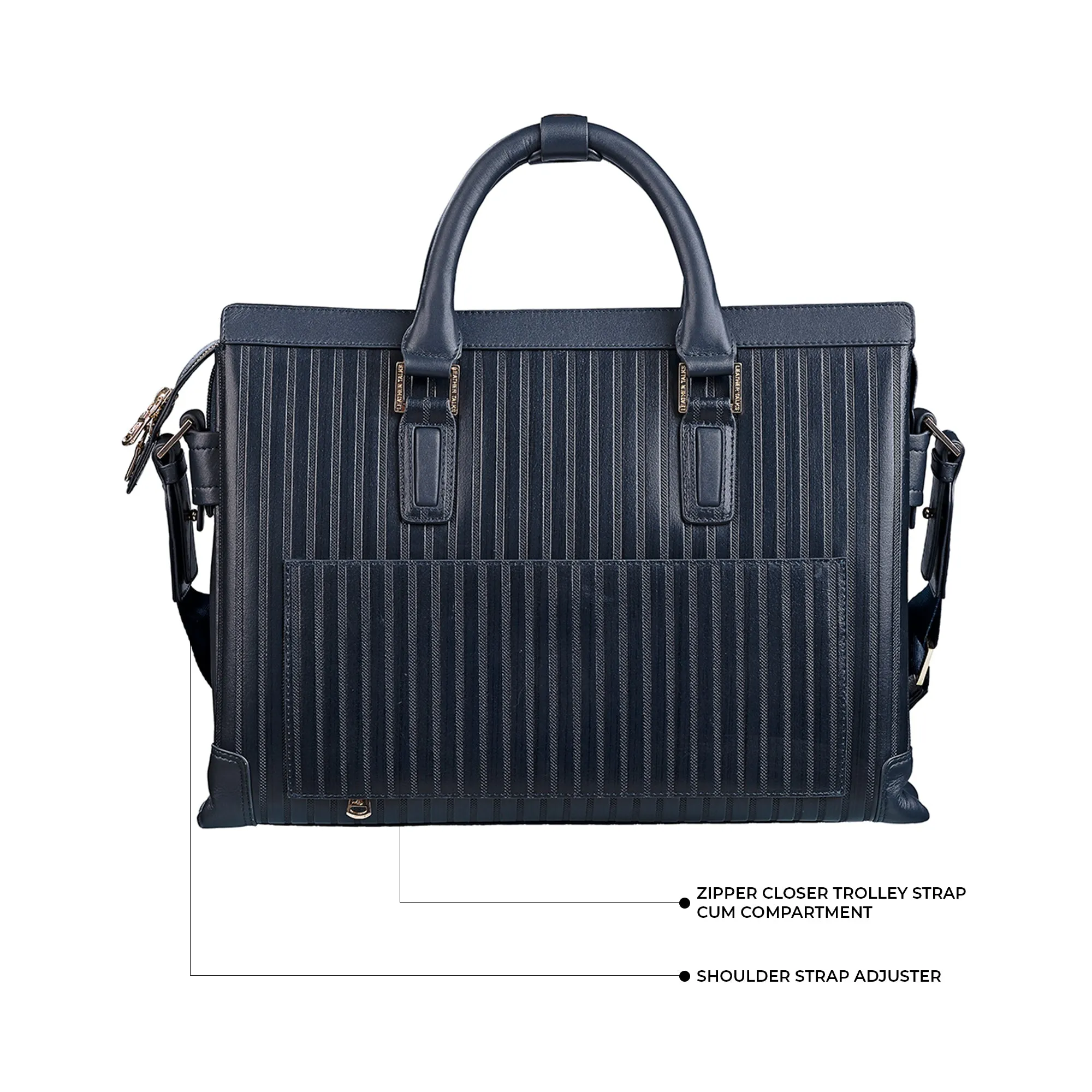 Italian VT Stripe Edgar | Leather Laptop Bag for Men | Color: Navy Blue