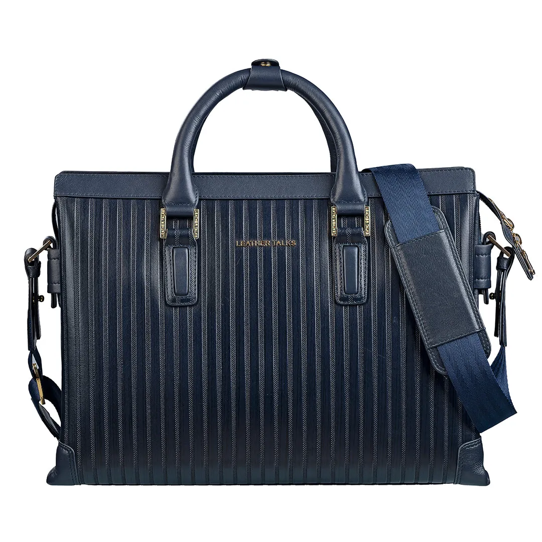 Italian VT Stripe Edgar | Leather Laptop Bag for Men | Color: Navy Blue