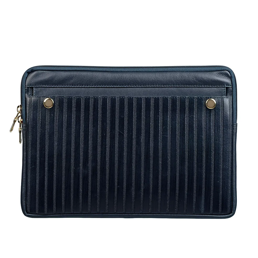 Italian VT Stripe Edgar | Leather Laptop Bag for Men | Color: Navy Blue