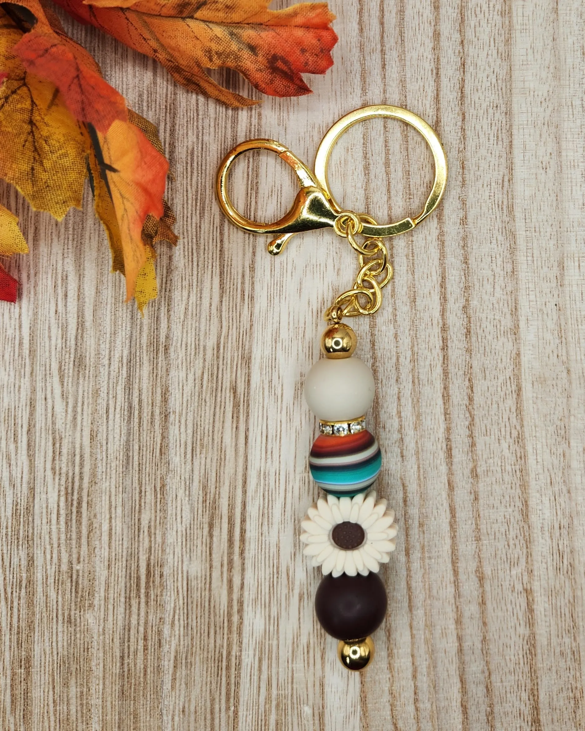 Keychain-Light Serape Cream Daisy