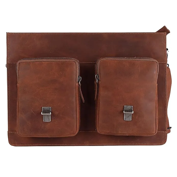 Laptop Bag for Men -Vintage Hunter Genuine Leather Shoulder Bag - Office Bag, Brown -Fits Upto 16-inch