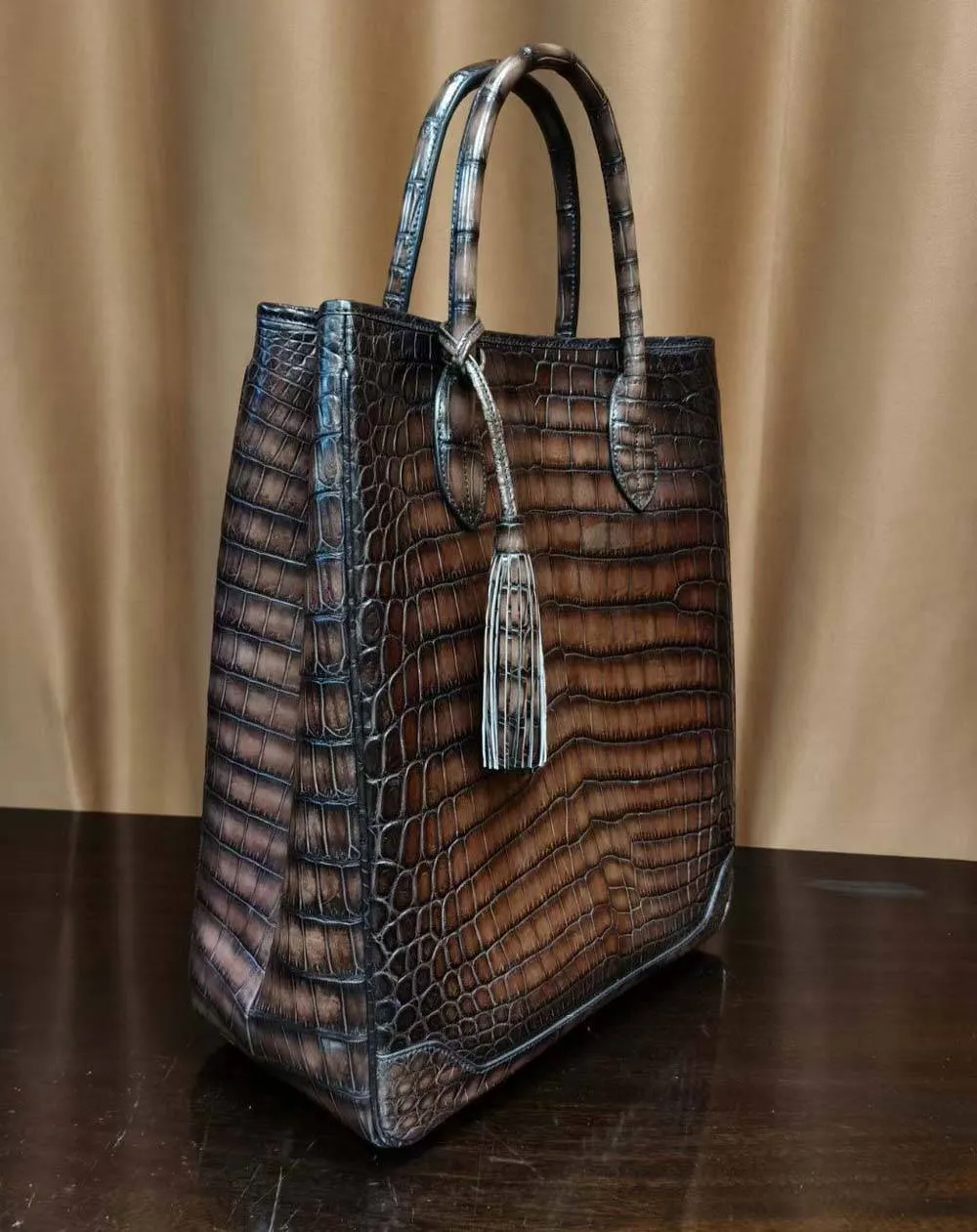 Large Crocodile Leather Laptop Business Briefcase Shopper Tote Bag