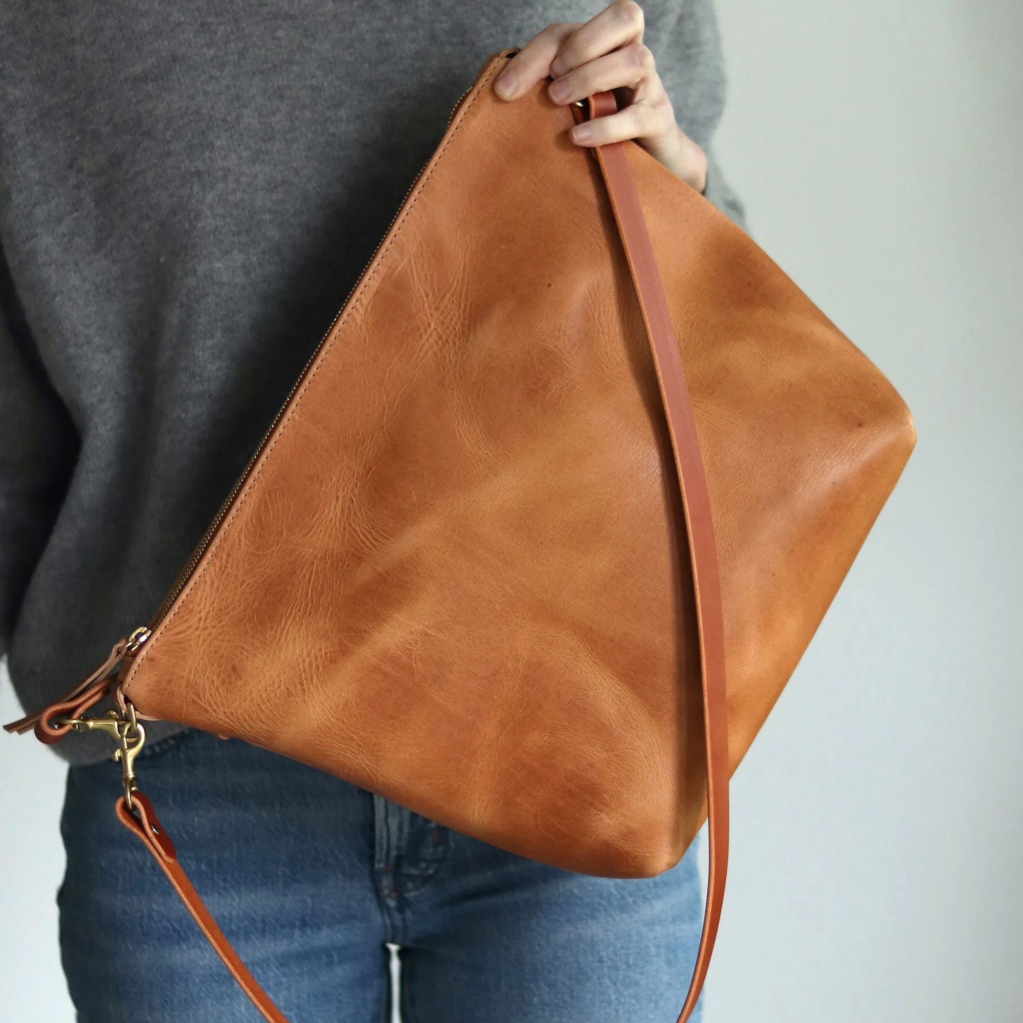 Large Slouchy Hobo Crossbody - Honey Brown Pull-up