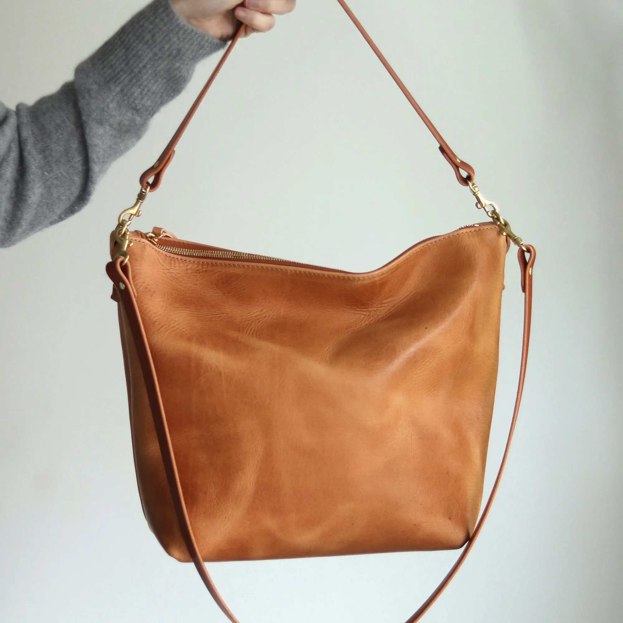 Large Slouchy Hobo Crossbody - Honey Brown Pull-up