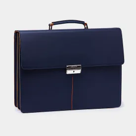 Leather Briefcase in Navy&Orange