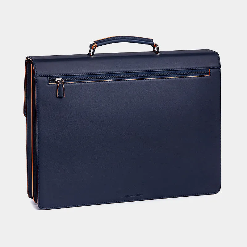 Leather Briefcase in Navy&Orange