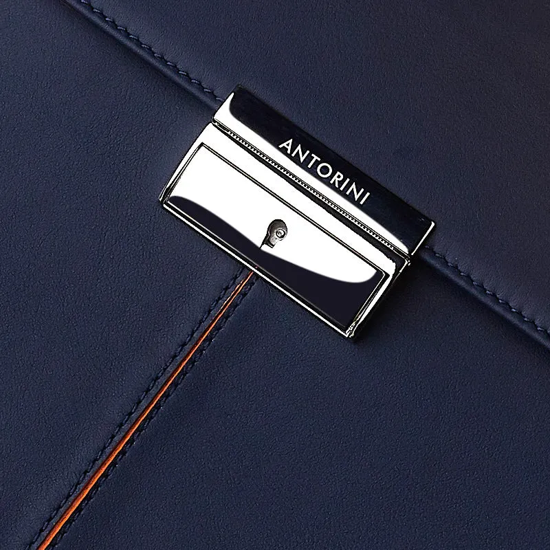 Leather Briefcase in Navy&Orange