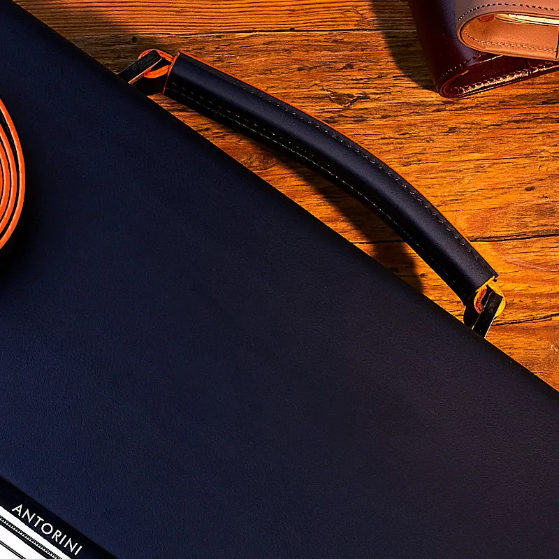 Leather Briefcase in Navy&Orange