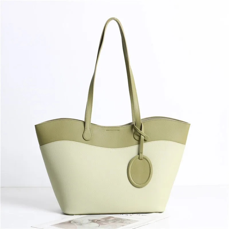 Leather Bucket Shopper Tote Bag with Zipper Pouch for Women