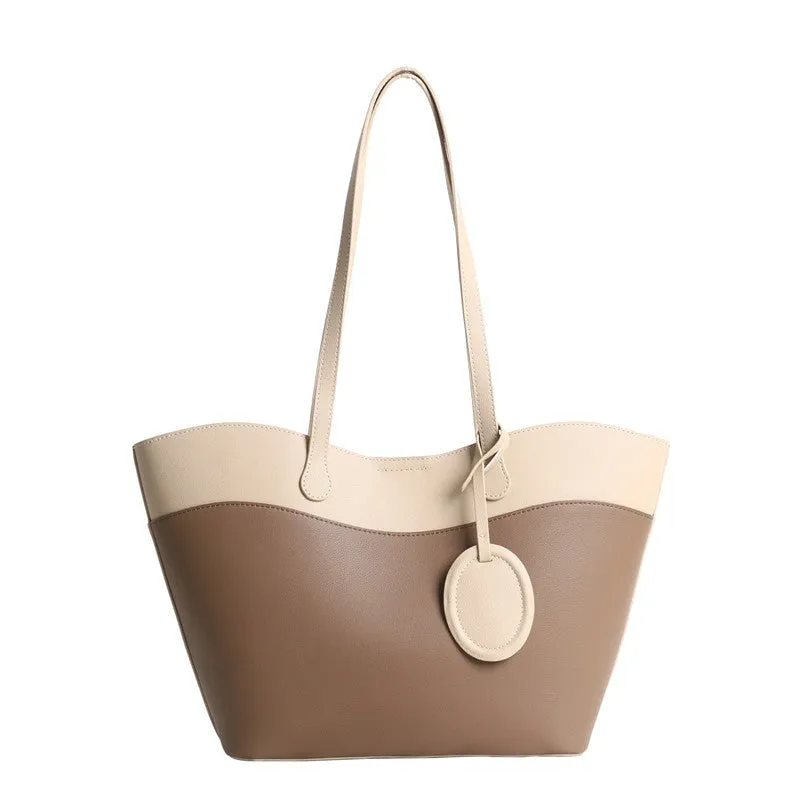 Leather Bucket Shopper Tote Bag with Zipper Pouch for Women