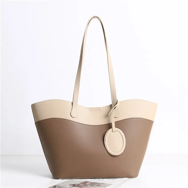 Leather Bucket Shopper Tote Bag with Zipper Pouch for Women