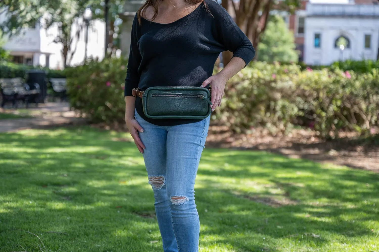 LEATHER FANNY PACK / LEATHER WAIST BAG - FOREST GREEN