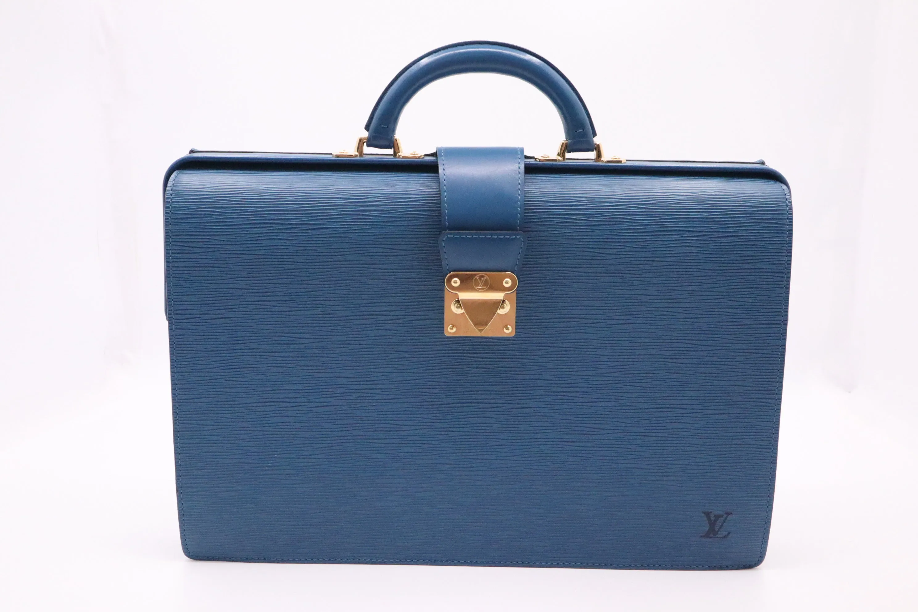 Louis Vuitton Serviette Fermoir in Blue Epi Leather