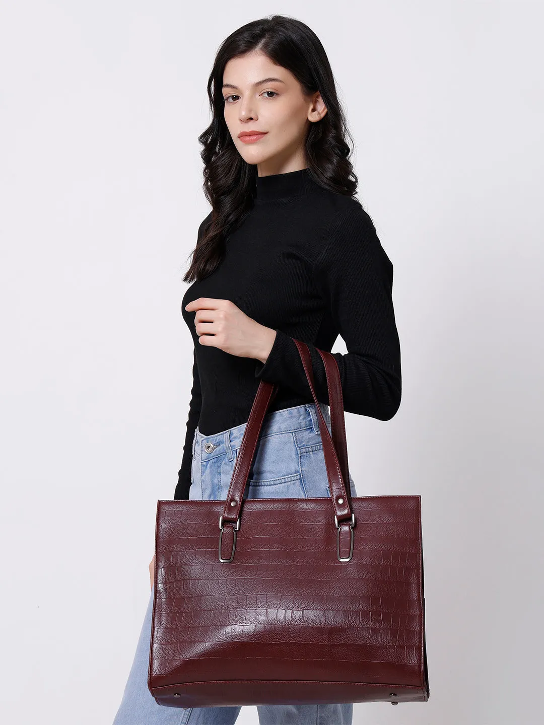 Maroon PU Leather Shoulder Bag for Women