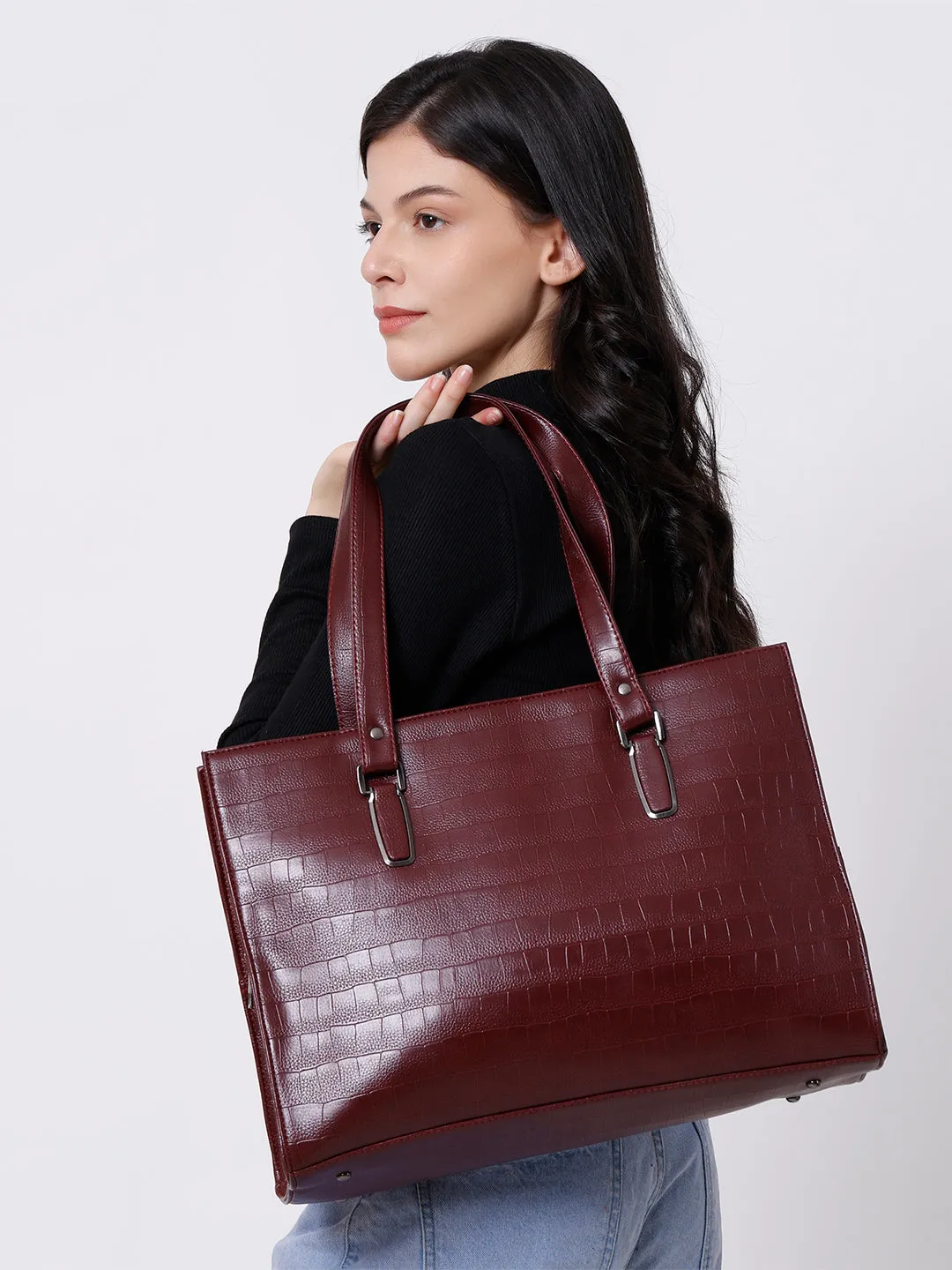 Maroon PU Leather Shoulder Bag for Women