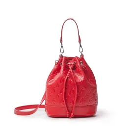 MEDIUM MONOGRAM BUCKET BAG - RED