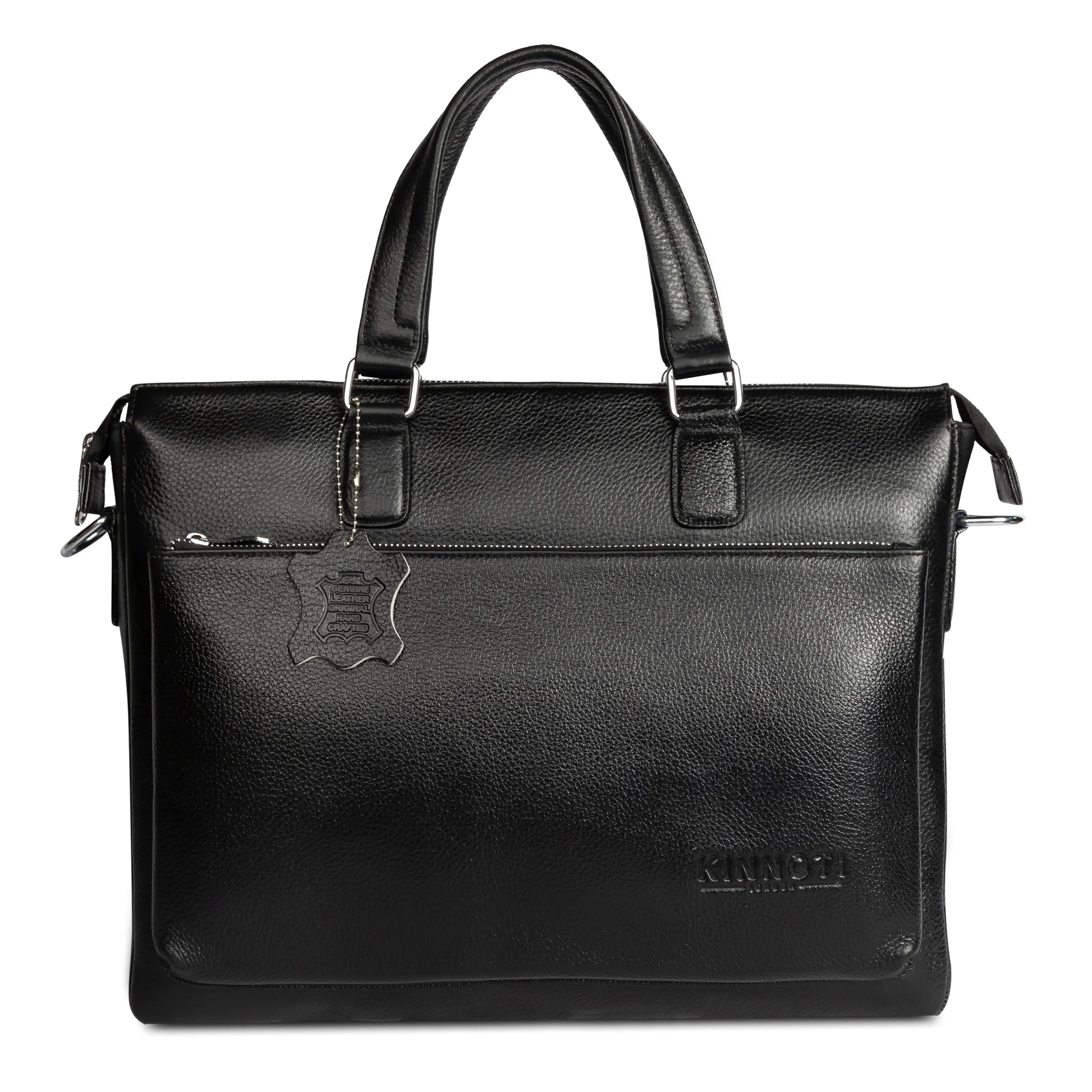 Men Solid Genuine Leather Laptop Bag