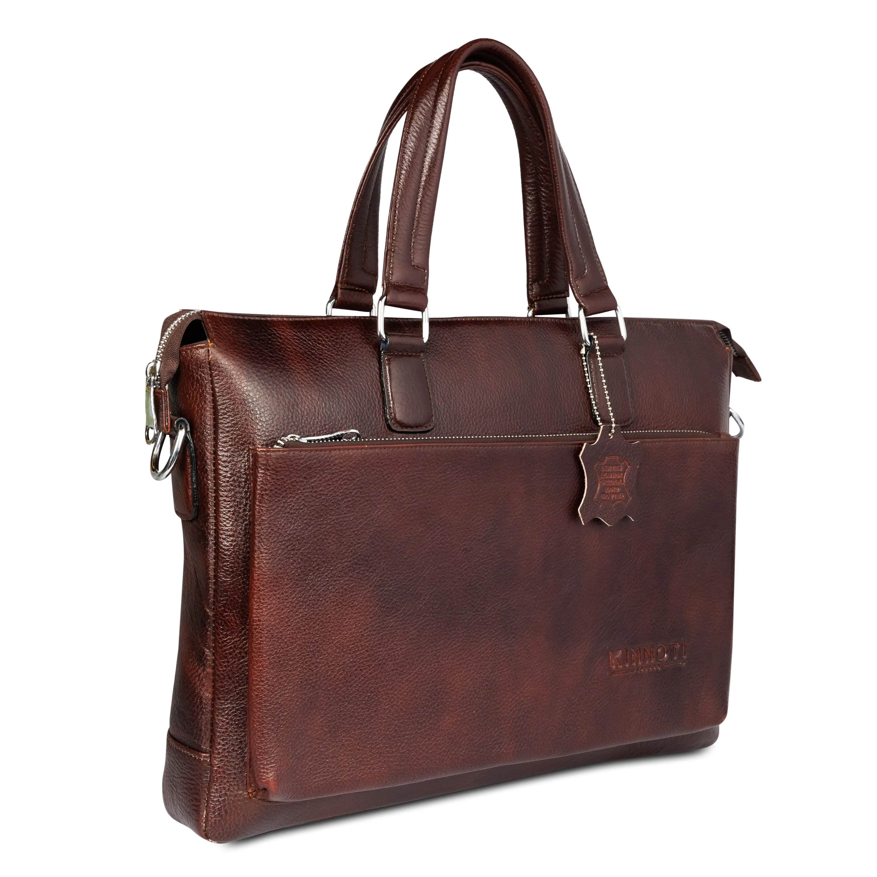 Men Solid Genuine Leather Laptop Bag