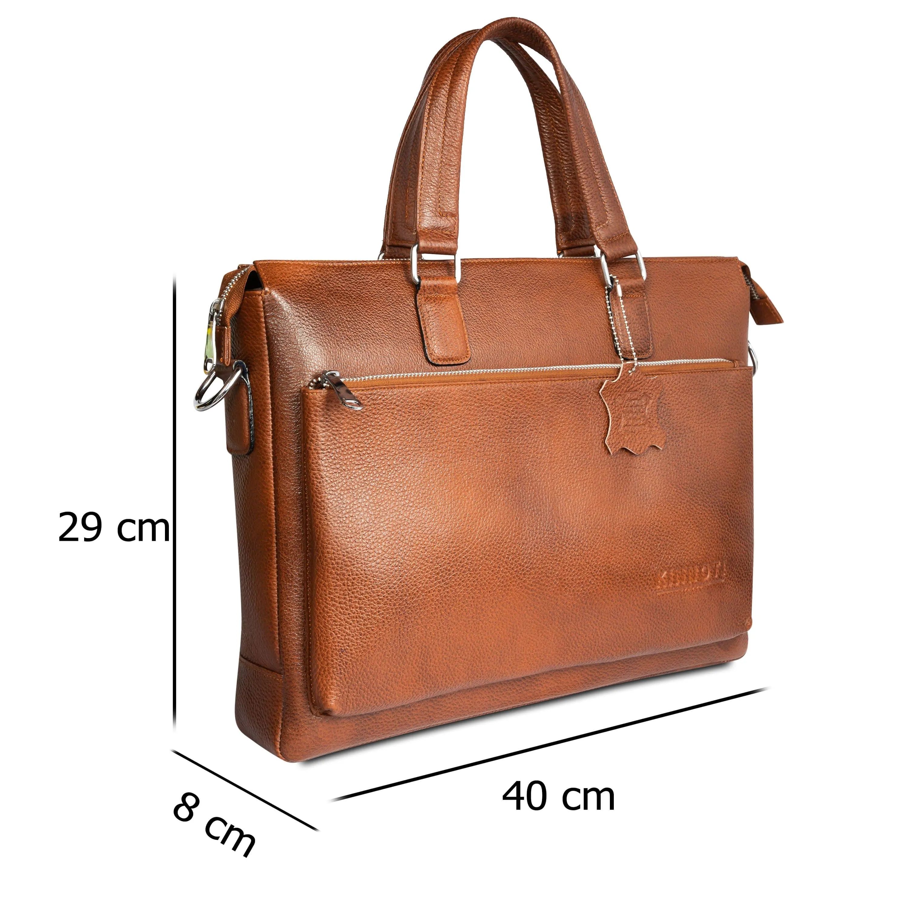 Men Solid Genuine Leather Laptop Bag