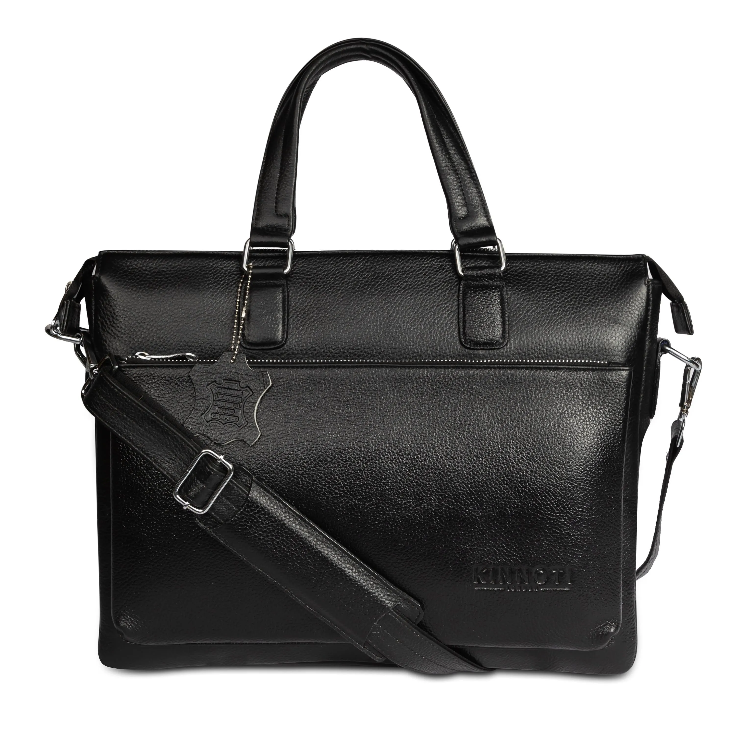 Men Solid Genuine Leather Laptop Bag