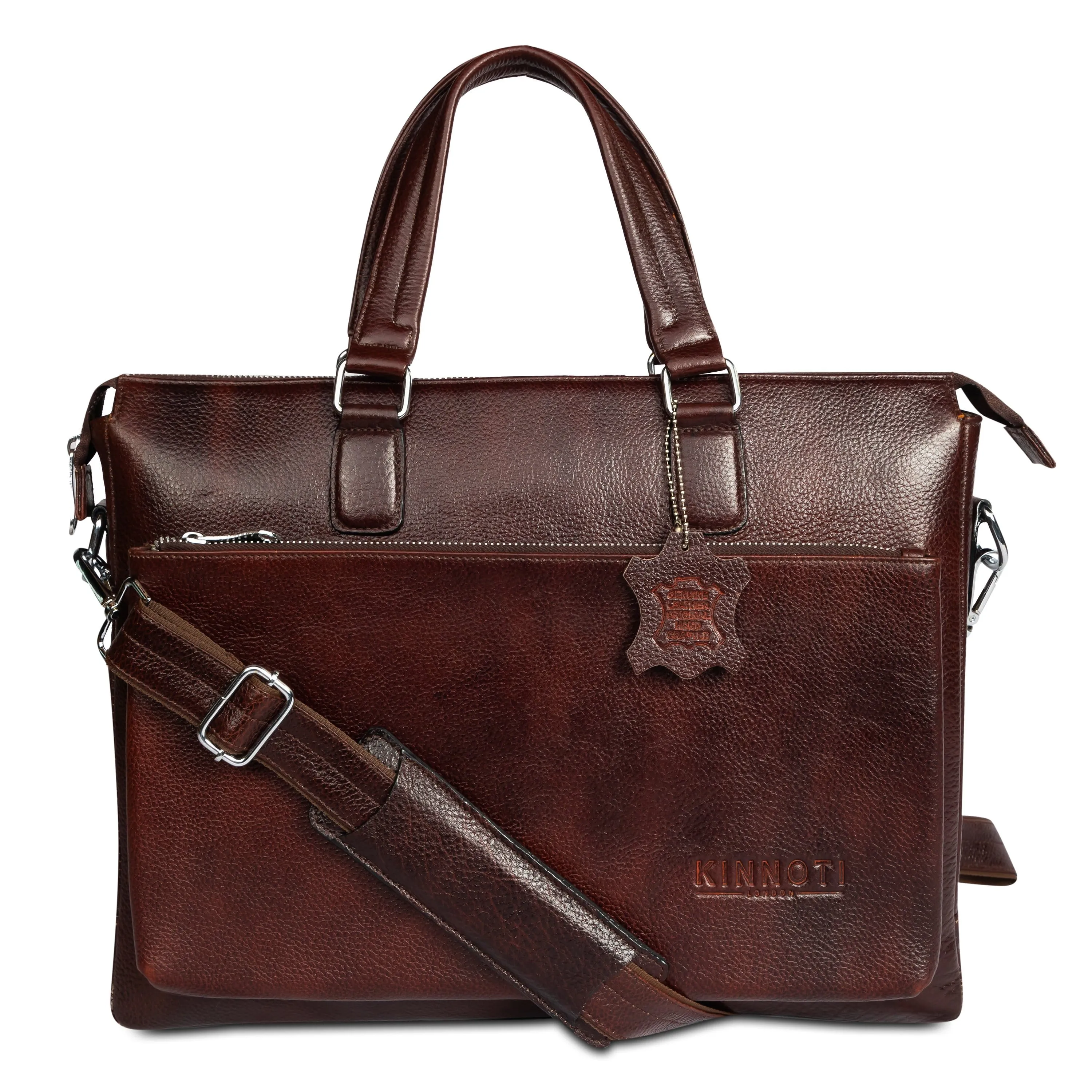 Men Solid Genuine Leather Laptop Bag