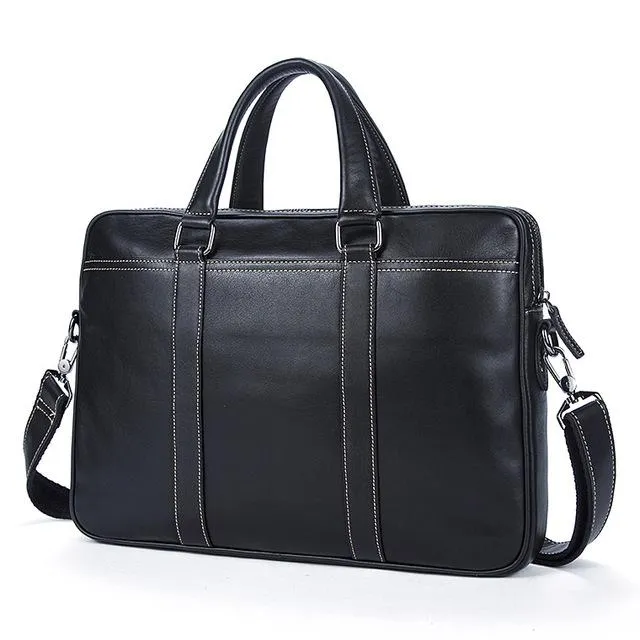 Mens Black Natural Cowhide Leather Versatile Business Briefcase