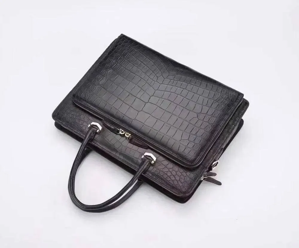 Mens Crocodile Briefcase Shoulder Messenger Bag Black