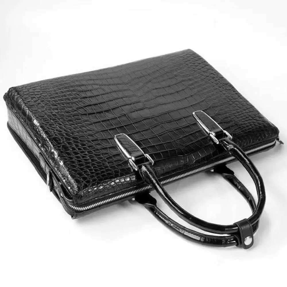 Men's Genuine Crocodile Leather Briefcase Black