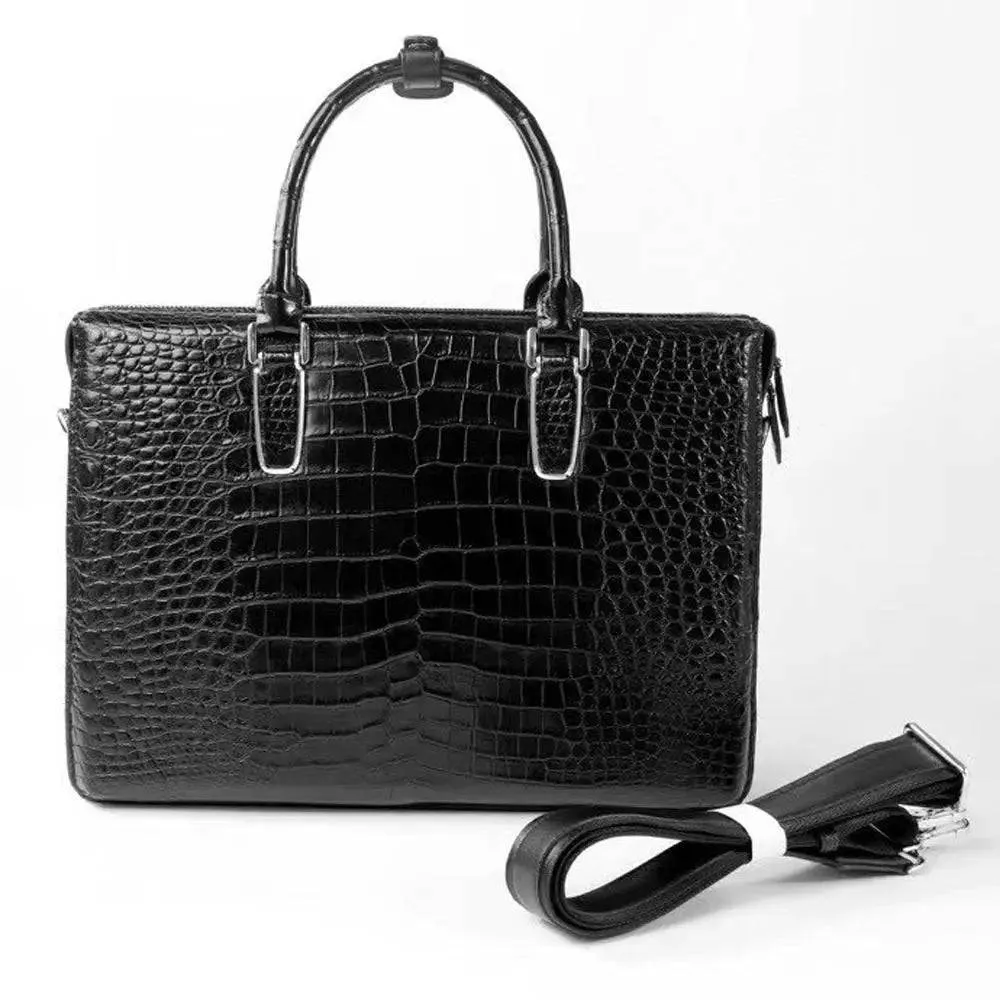 Men's Genuine Crocodile Leather Briefcase Black