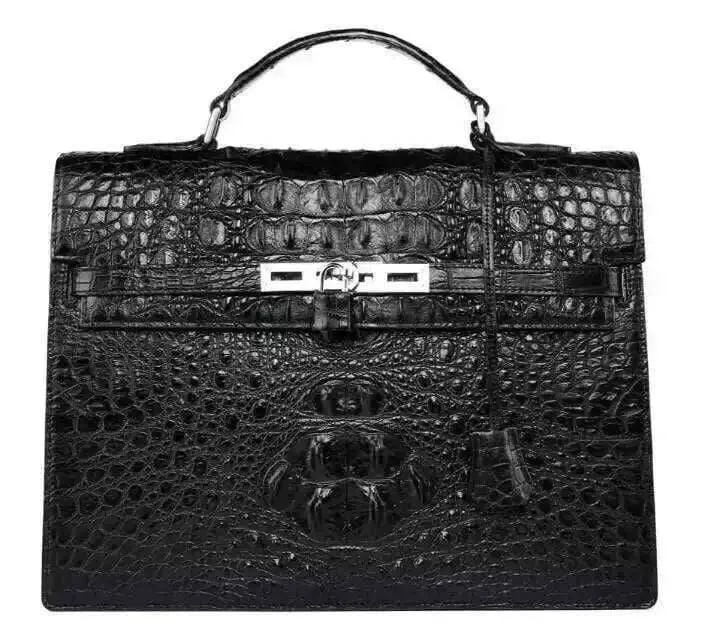 Mens Genuine Crocodile Skin Bone Leather Briefcas