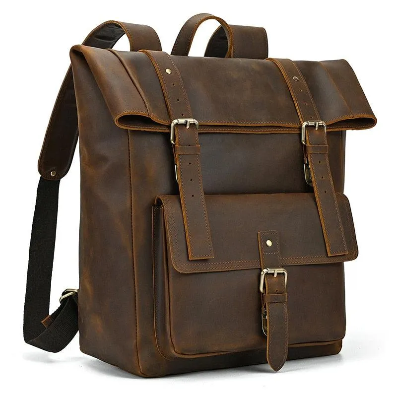 Mens Leather Backpack Vintage Travel Bag