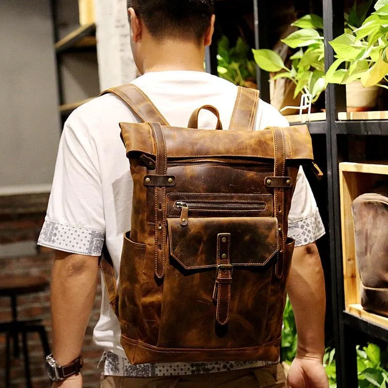 Mens Leather Backpack Vintage Travel Bag