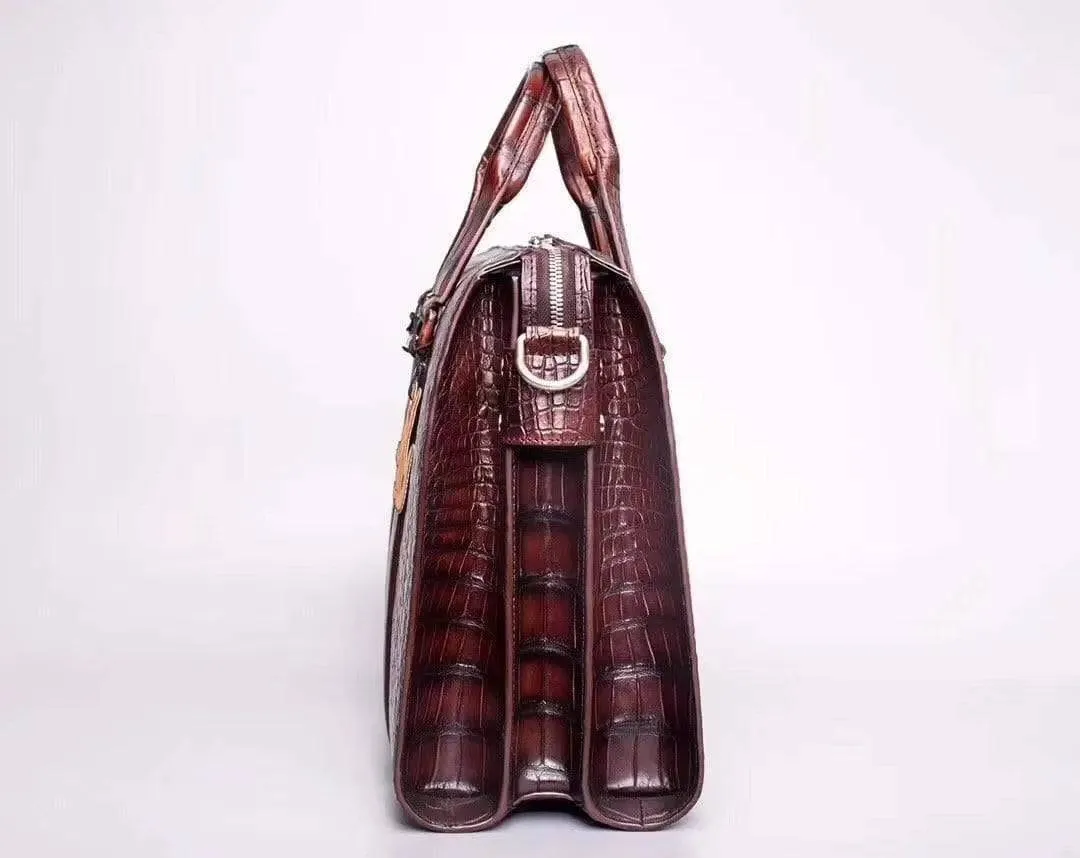 Mens Vintage Brown Crocodile Leather Doctor Bag Laptop Computer Handbag