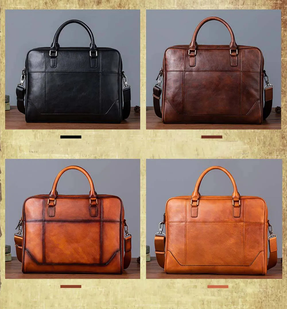 Mens Vintage Leather Buiness Briefcase Shoulder Cross Body Bag   2855