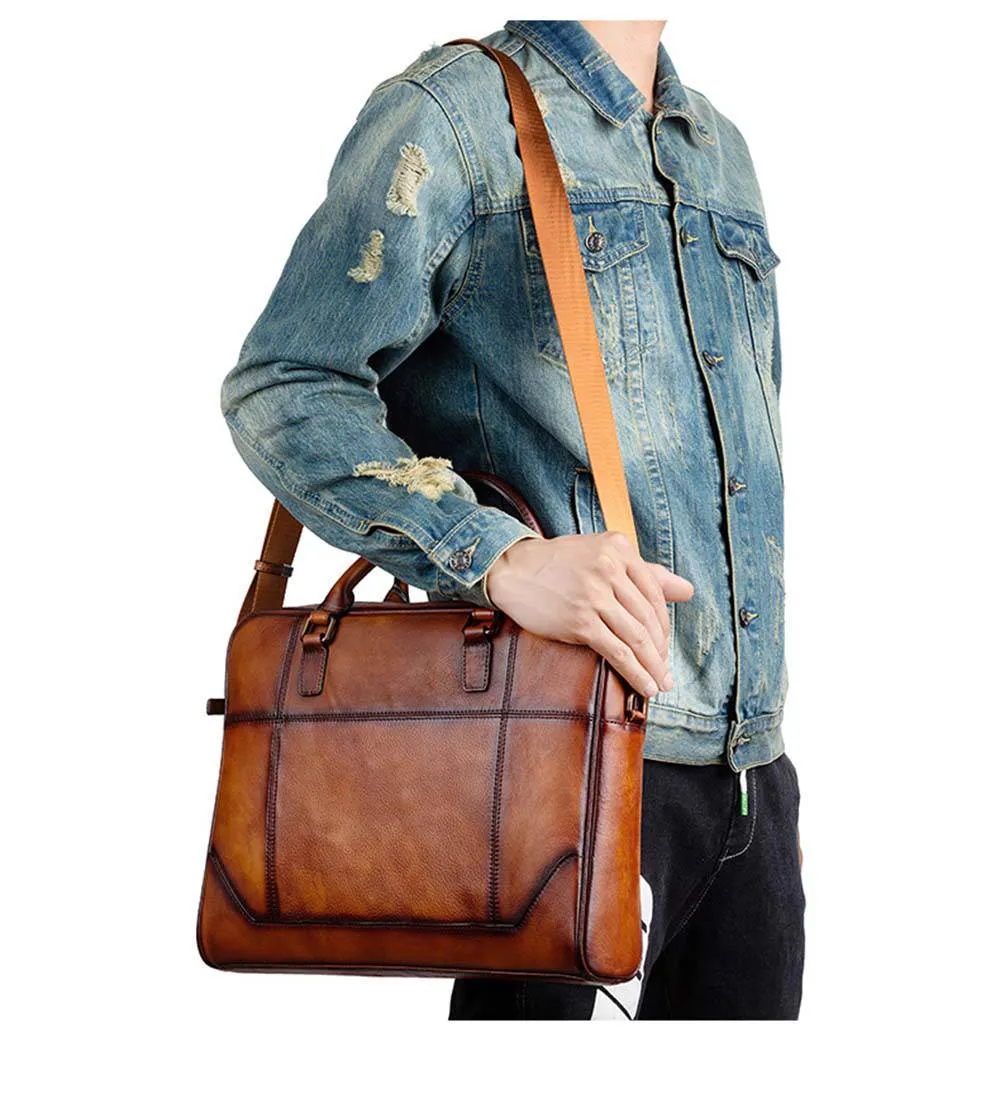 Mens Vintage Leather Buiness Briefcase Shoulder Cross Body Bag   2855