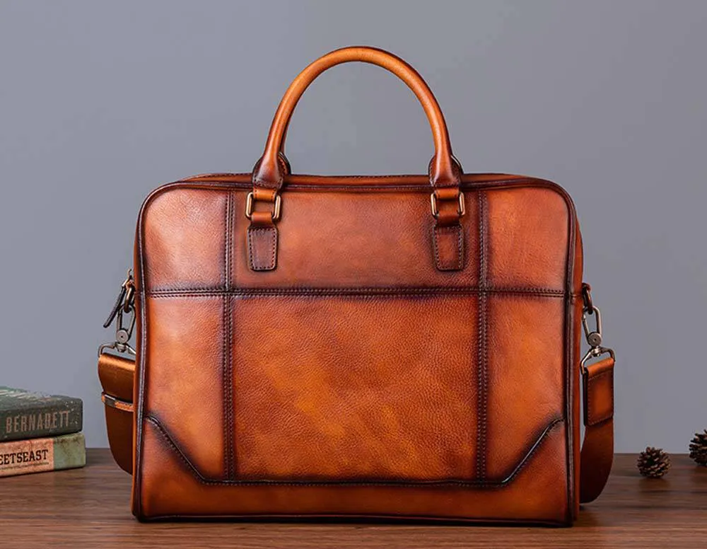 Mens Vintage Leather Buiness Briefcase Shoulder Cross Body Bag   2855