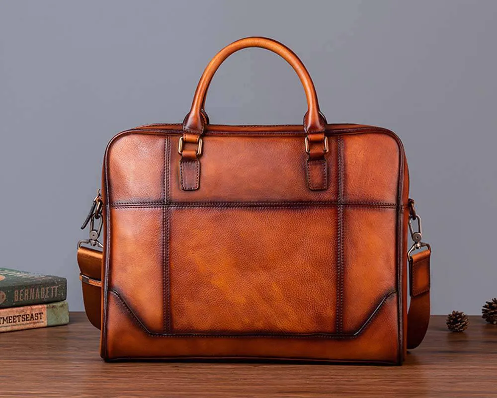 Mens Vintage Leather Buiness Briefcase Shoulder Cross Body Bag   2855