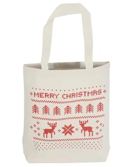 Merry Christmas 8" Mini Canvas Gift Tote Bags w/Gusset