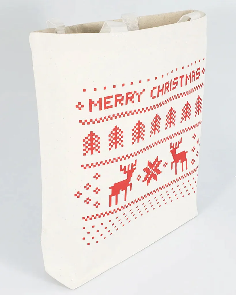 Merry Christmas 8" Mini Canvas Gift Tote Bags w/Gusset