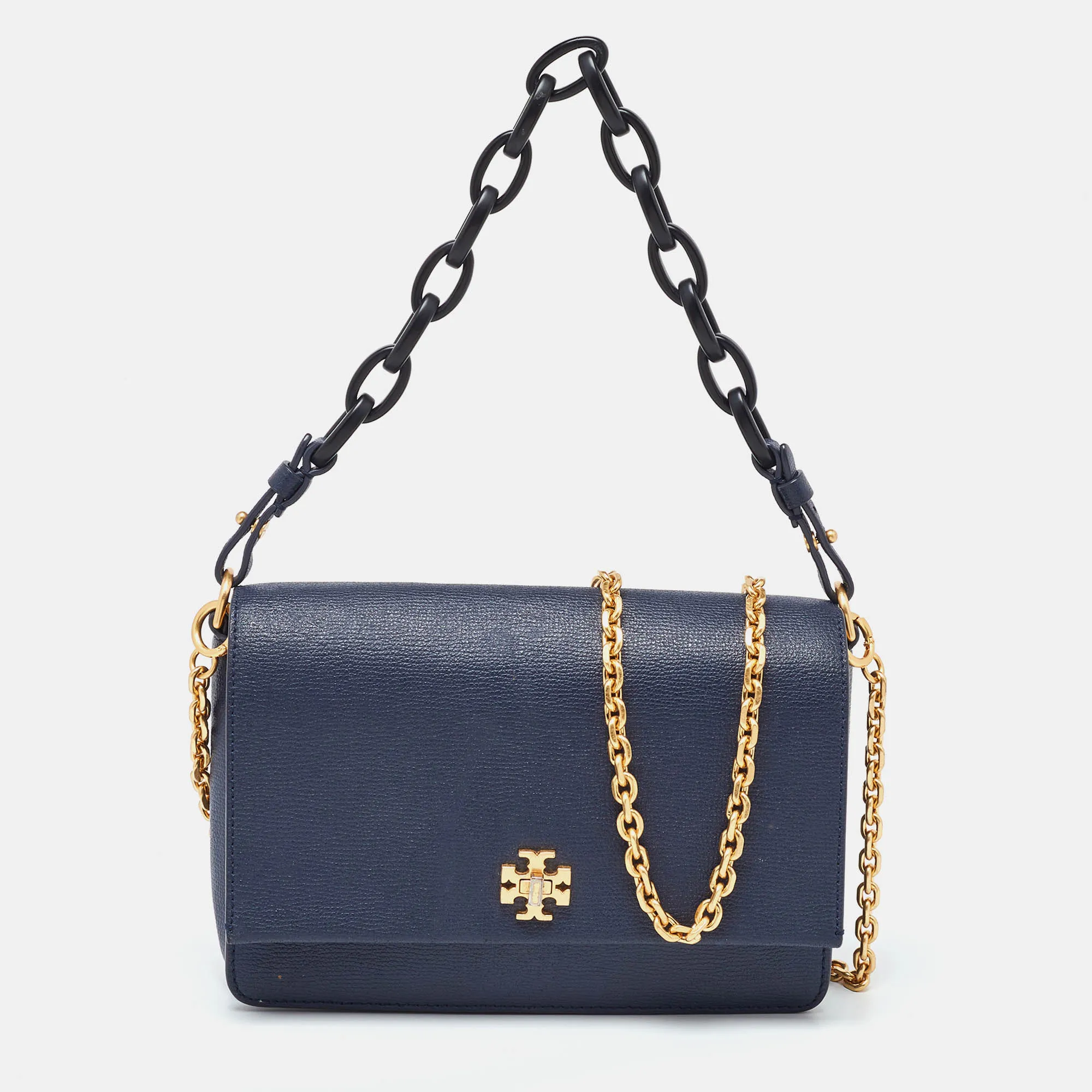 Navy Blue Leather Kira Double Strap Bag