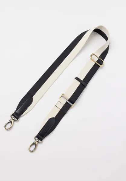 O My Bag - Black/White Webbing Strap With Black Leather