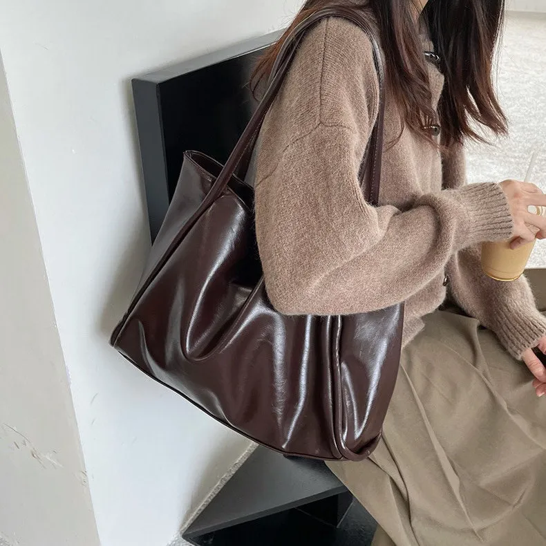 Oversize Leather Shoulder Bag for Women, Vegan Leather Bag, Handbag for Girls, Large Hobo Bag, Bucket Bag, Shopping Bag, Big Tote Bag